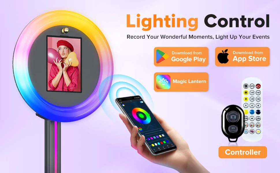 Xria XR-Q1V Portable iPad Photo Booth with Remote & APP Control | RGB Ring Light Selfie Booth Stand (B2B Rental Unit) - Image 6